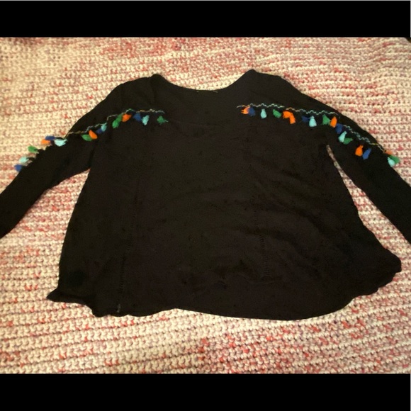 Black Tassel Long Sleeved Shirt - Picture 1 of 4